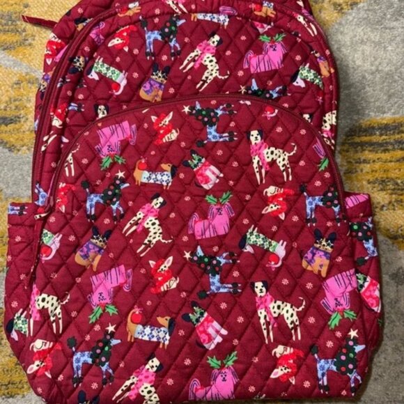 Vera Bradley Cotton Essential Large Backpack Holiday Hounds Christmas NWT - Picture 3 of 6